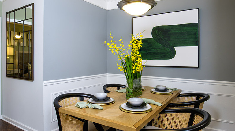 Dining Area with Crown Molding and Judges Panels